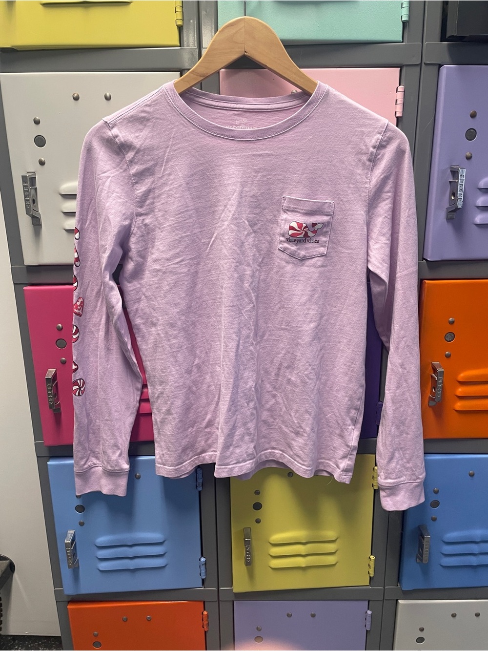 Vineyard Vines Lavender Long-Sleeve Pocket Tee with Sleeve Print